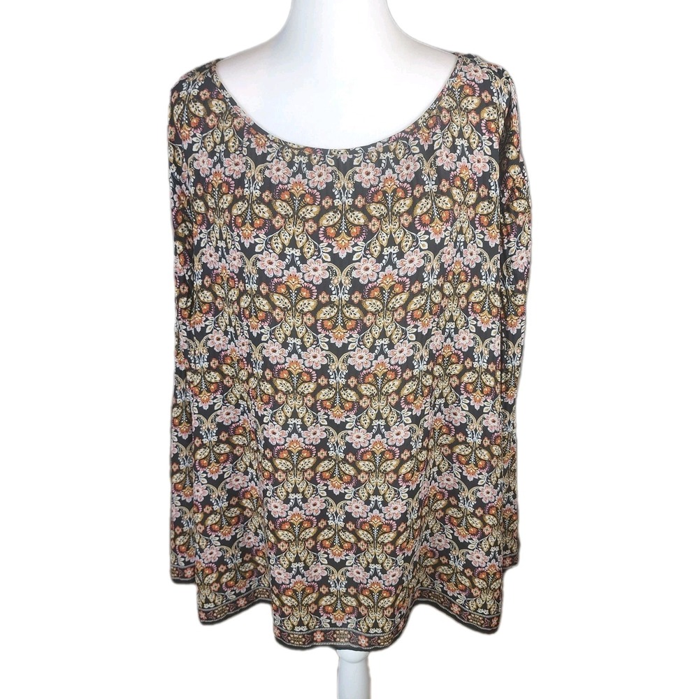 Max Studio Pleated Floral Blouse Top Womens 3X Brown Casual Office Boho Folksy‎